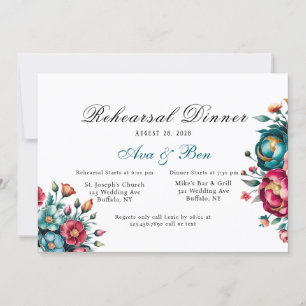Invitation Dîner de répétition turquoise Orange Red Peony