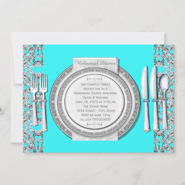 Invitation Dîner de répétition Turquoise Silver (Devant)