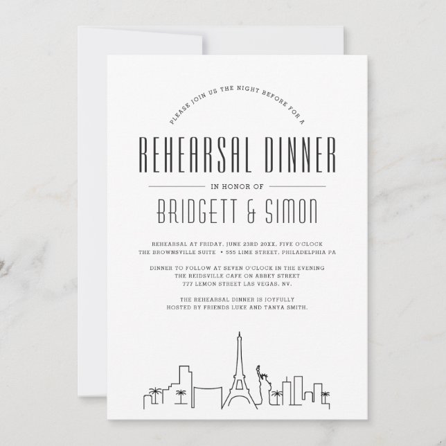 Invitation Dîner de répétition Vegas | City Skyline Invitatio (Devant)