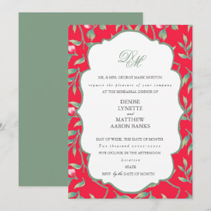 Invitation Dîner de répétition vert basilic et tang infraroug