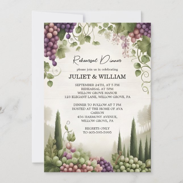 Invitation Dîner de répétition Vignoble en bois rural (Devant)