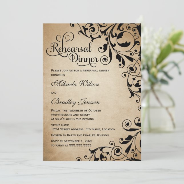 Invitation Dîner de répétition vintage (Debout devant)