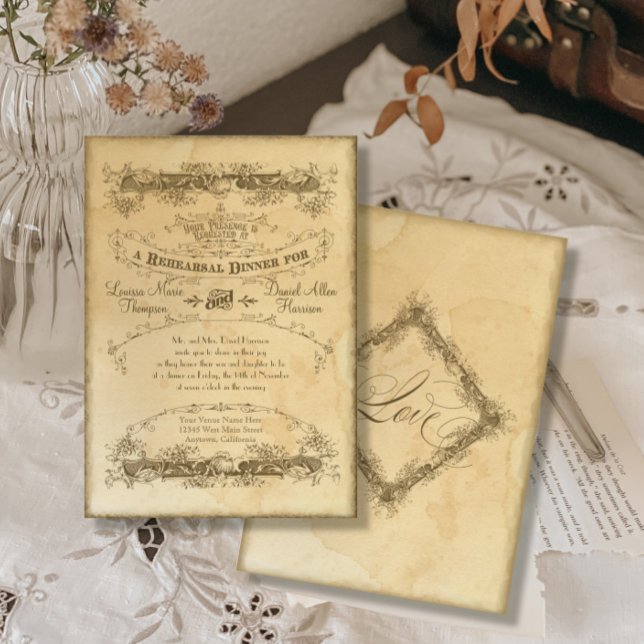 Invitation Dîner de répétition vintage à thé Mariage (Créateur téléchargé)