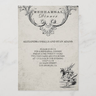 Invitation Dîner de répétition vintage Alice au pays des merv