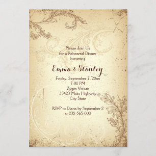 Invitation Dîner de répétition vintage brun beige à motif de 