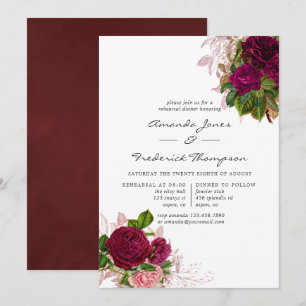 Invitation Dîner de répétition vintage Chic Blush & Burgundy