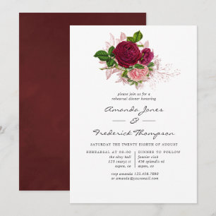 Invitation Dîner de répétition vintage chic rose et burgundy