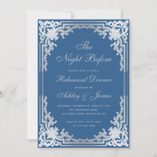 Invitation Dîner de répétition Vintage classique Blue Faux