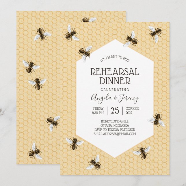 Invitation Dîner de répétition Vintage d'abeilles (Devant / Derrière)