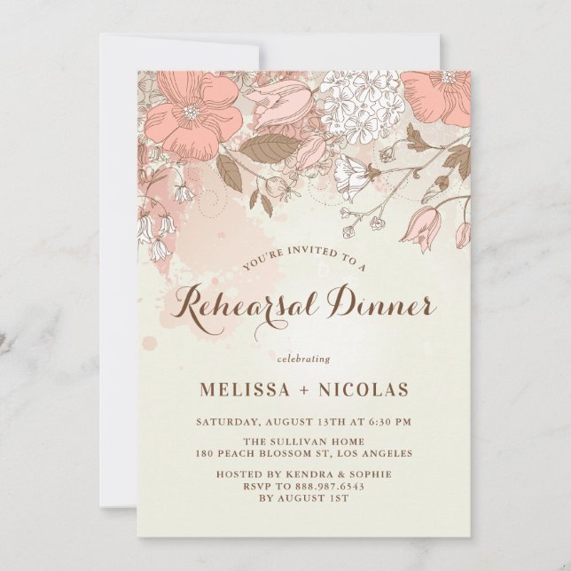 Invitation Dîner de répétition vintage des fleurs de printemp (Devant)