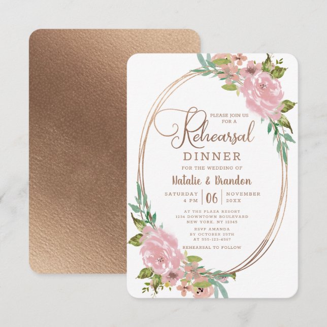 Invitation Dîner de répétition Vintage Dusty Rose (Devant / Derrière)