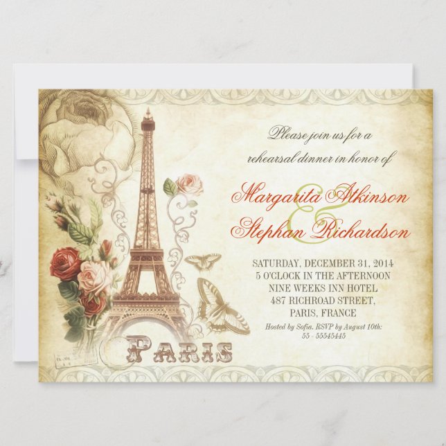 Invitation Dîner de répétition vintage PARIS (Devant)