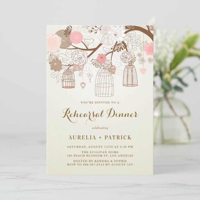 Invitation Dîner de répétition vintage rose et Brown (Debout devant)