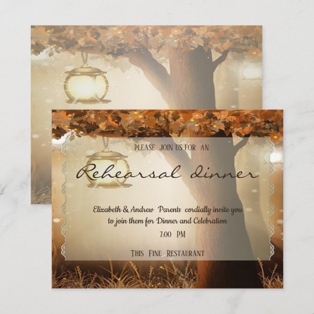 Invitation Dîner de répétition vintage Rustic Tree (Devant / Derrière)