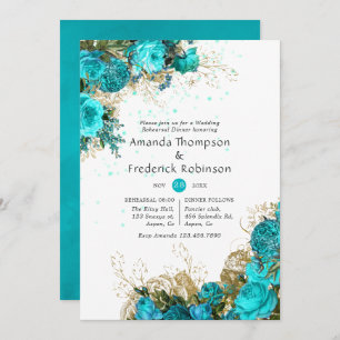 Invitation Dîner de répétition vintage Turquoise et Or