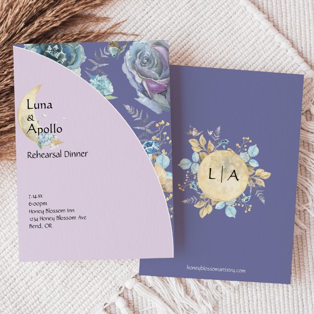 Invitation Dîner de répétition violet de la lune lunaire (Créateur téléchargé)
