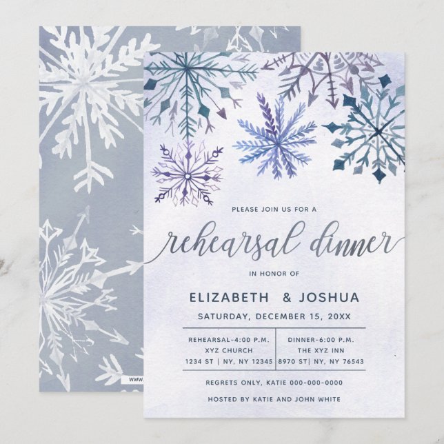 Invitation Dîner de répétition Watercolor Winter Wonderland (Devant / Derrière)
