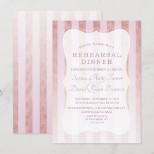 Invitation Dîner de répétition Whimsical Blush Rose Gold Stri