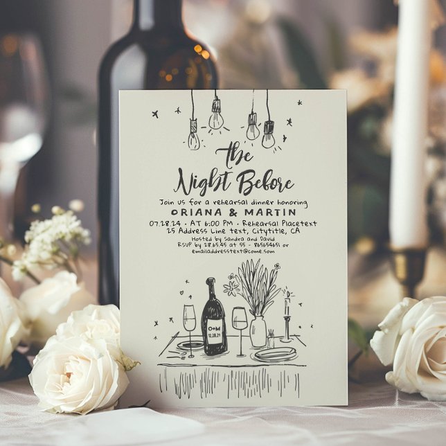 Invitation Dîner De Répétition Whimsical Dessin À La Main (Hand Drawn Funky Retro Rehearsal Dinner Invitation)