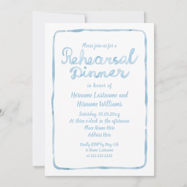 Invitation Dîner de répétition Whimsical Light Blue (Devant)