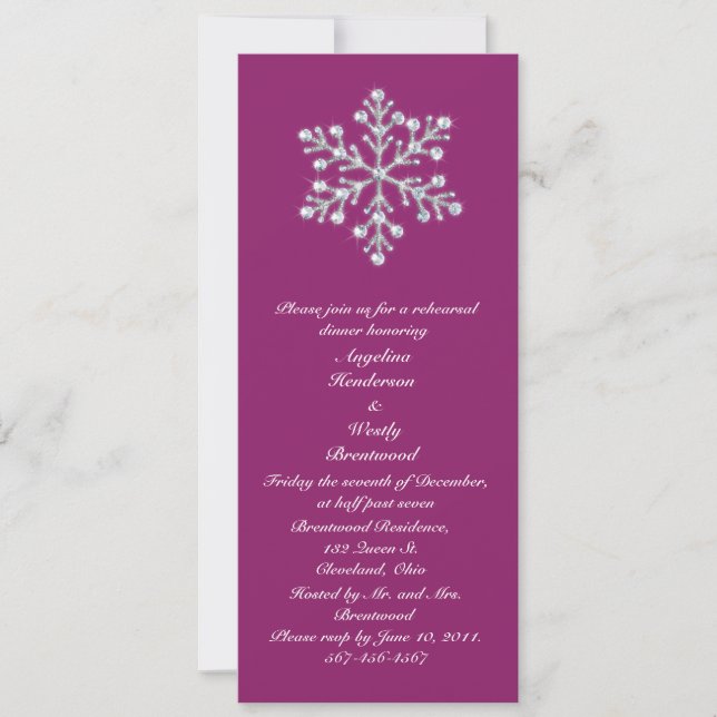 Invitation Dîner de répétition Wintery Magenta (Devant)