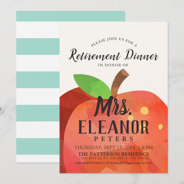 Invitation Dîner de retraite Apple de l'enseignant | Invitati (Devant / Derrière)