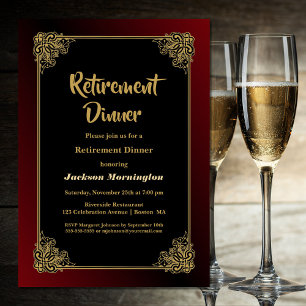 Invitation Dîner de retraite Black Red Gold