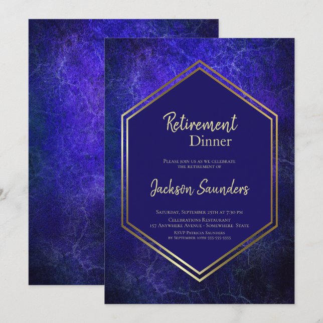 Invitation Dîner de retraite bleu et or de la Marine (Devant / Derrière)