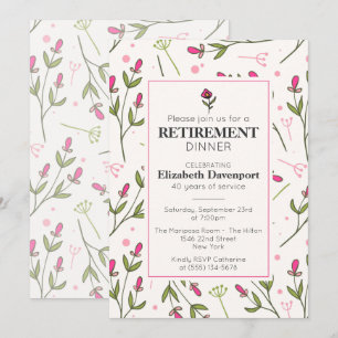 Invitation Dîner de Retraite Fleurs Sauvages Roses Jolies