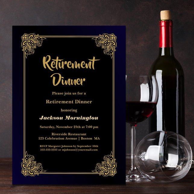 Invitation Dîner de retraite noir et or (Créateur téléchargé)