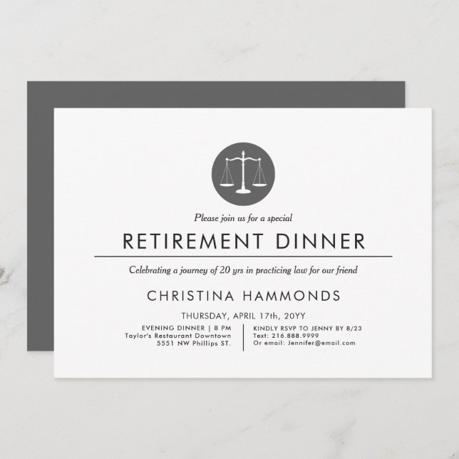Invitation Dîner de retraite pour avocat | Style minimal (Devant / Derrière)