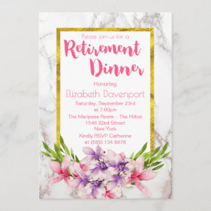 Invitation Dîner de retraite rose et violet Magnolias
