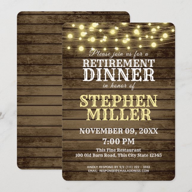 Invitation Dîner de retraite Western Wood and Lights (Devant / Derrière)