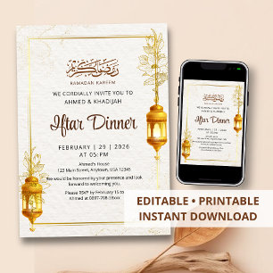 Invitation Dîner de rupture du jeûne Ramadan floral doré arti