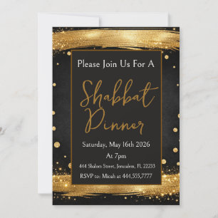 Invitation Dîner de Shabbat Or Noir Luxe Moderne