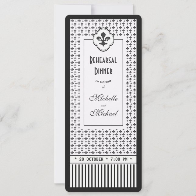 Invitation Dîner de Style Fleur de Lis Rehearsal de billet (Devant)