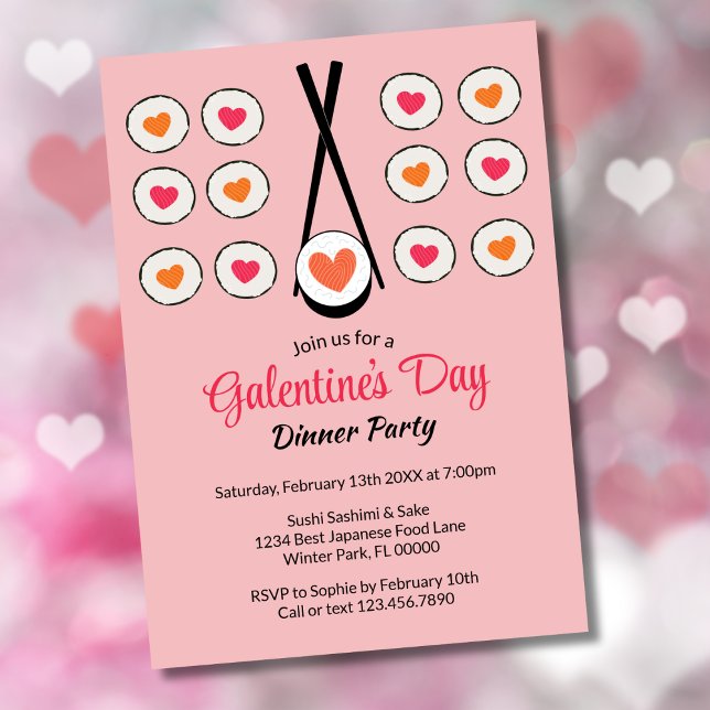 Invitation Dîner de sushi de la Saint-Galentin Saint-Valentin (Créateur téléchargé)