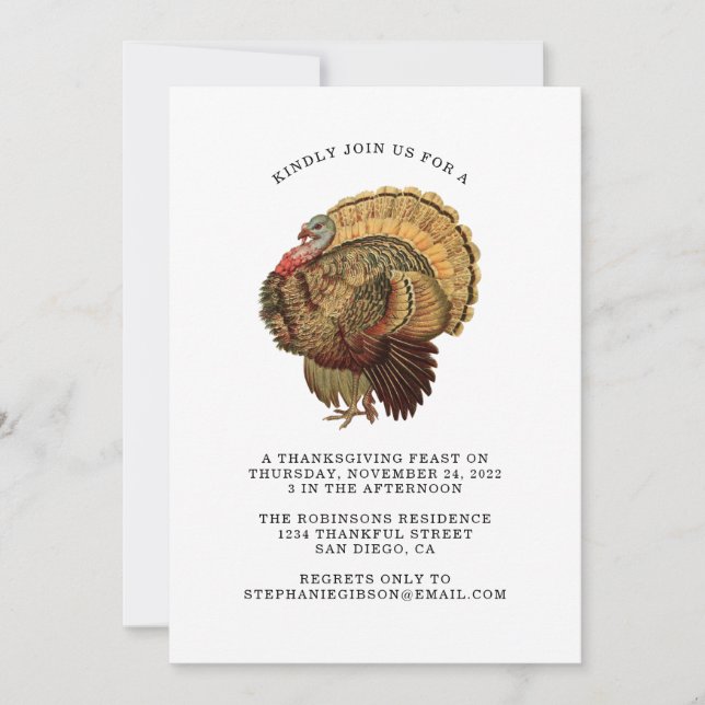 Invitation Dîner de Thankesgiving Vintage Turquie (Devant)