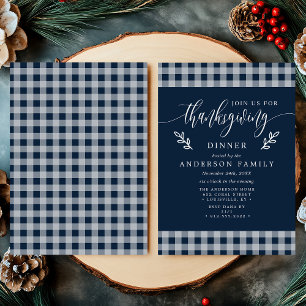 Invitation Dîner de Thanksgiving à carreaux Buffalo Navy et B