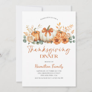 Invitation Dîner de Thanksgiving à la citrouille florale