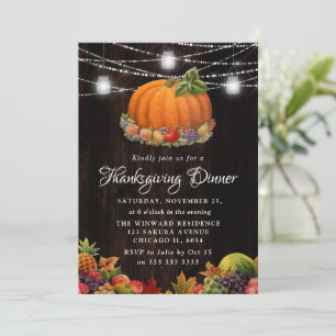 Invitation Dîner de Thanksgiving à la citrouille rustique et