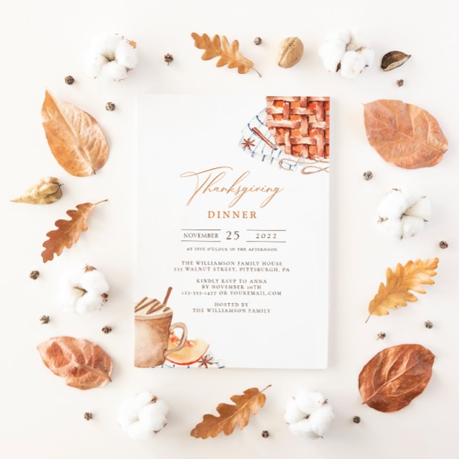 Invitation Dîner de Thanksgiving à la tarte au potiron aquare (Créateur téléchargé)