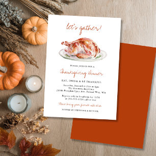 Invitation Dîner de Thanksgiving à l'aquarelle Dinde