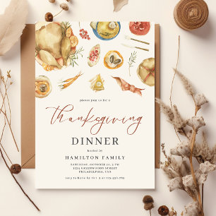 Invitation Dîner de Thanksgiving à l'automne en aquarelle