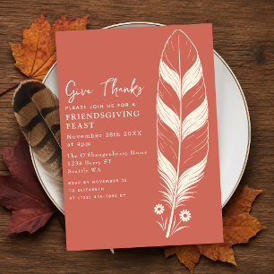 Invitation Dîner de Thanksgiving à plume de dinde minimaliste