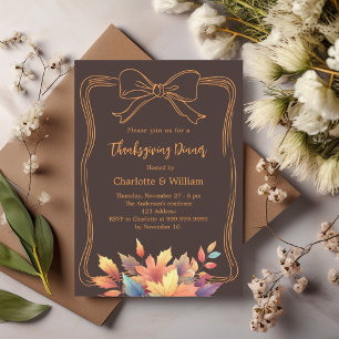 Invitation dîner de Thanksgiving arc bistre brun feuilles d'a