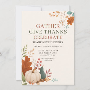 Invitation Dîner de Thanksgiving Automne Botanique Citrouille