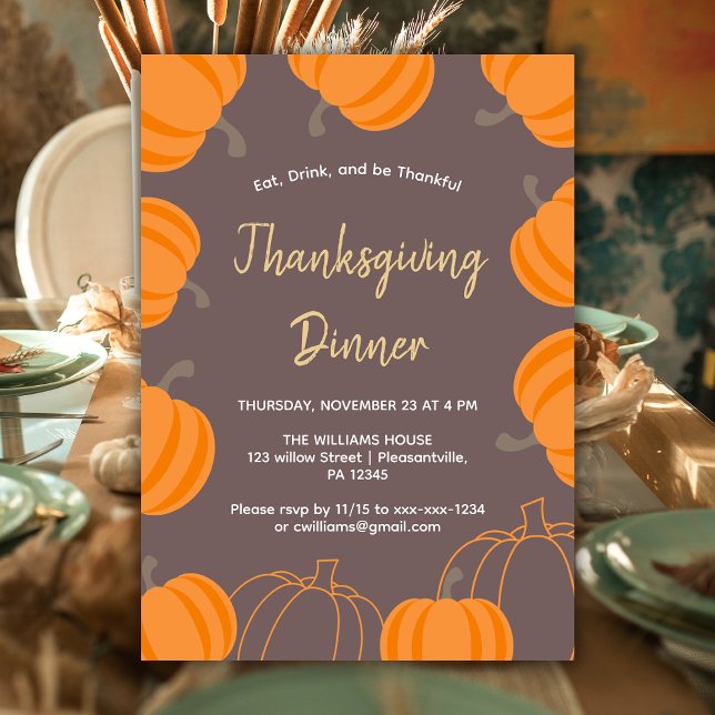 Invitation Dîner de Thanksgiving Automne Citrouille aquarelle (Créateur téléchargé)