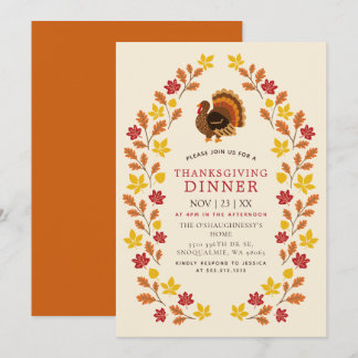 Invitation Dîner de Thanksgiving aux feuilles d'automne éléga
