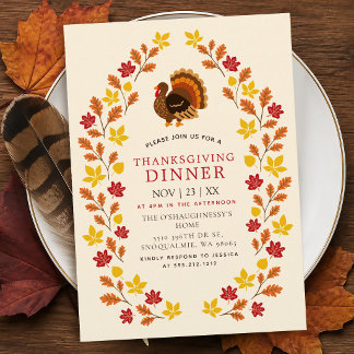 Invitation Dîner de Thanksgiving aux feuilles d'automne éléga